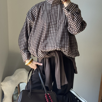 Kareli bomber ceket / kahve 