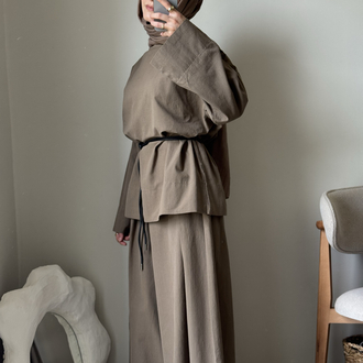Keten Oversize Takım / kahve 