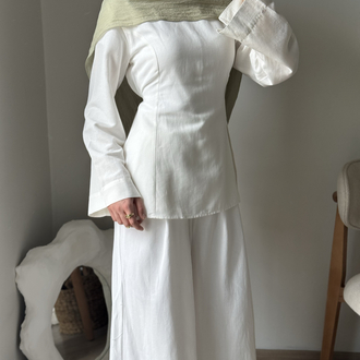Yırtmaçlı pantolon takım / beyaz