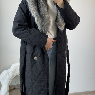 Uzun kapitone mont / siyah