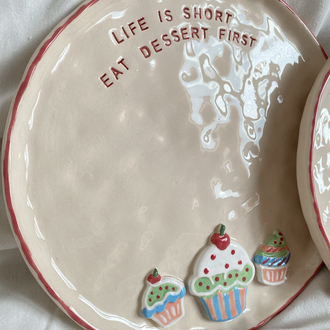 ‘Life is short’ Handmade Ceramic Dessert Plate
