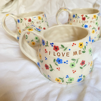 “I LOVE ME” handmade mug