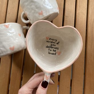Heart Shaped Ceramic Handmade Mug w/selflove Motto