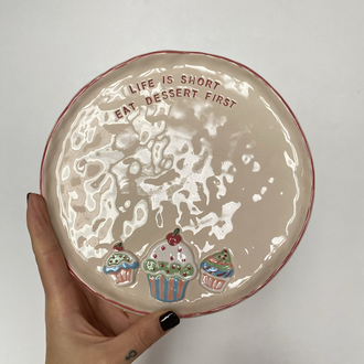 ‘Life is short’ Handmade Ceramic Dessert Plate