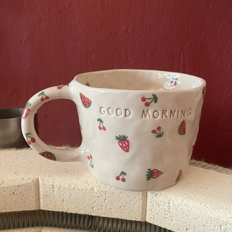 Handmade Ceramic Mug w/fruits