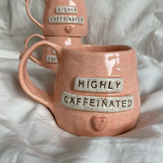 “Highly Caffeinated” 3D Handmade Ceramic Mug