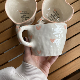 Heart Shaped Ceramic Handmade Mug w/selflove Motto
