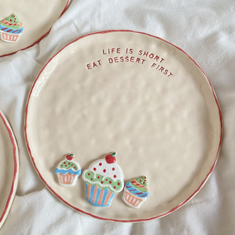 ‘Life is short’ Handmade Ceramic Dessert Plate