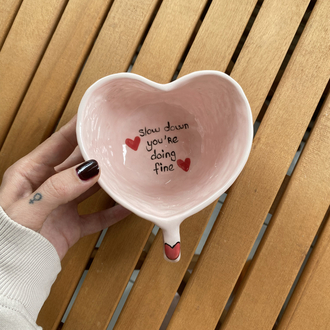 Heart Shaped Handmade Ceramic Mug w/motto