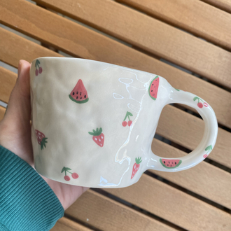 Handmade Ceramic Mug w/fruits