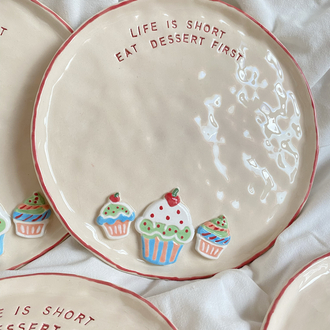 ‘Life is short’ Handmade Ceramic Dessert Plate