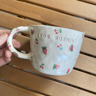 Handmade Ceramic Mug w/fruits
