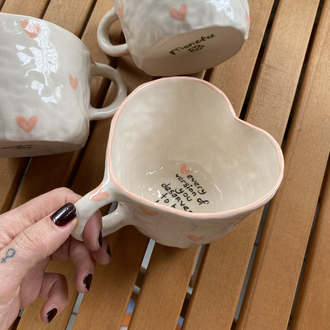 Heart Shaped Ceramic Handmade Mug w/selflove Motto