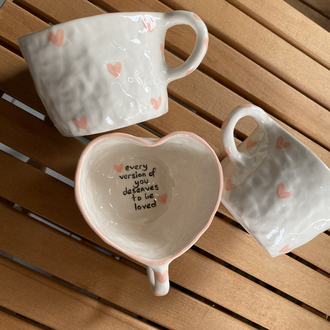 Heart Shaped Ceramic Handmade Mug w/selflove Motto