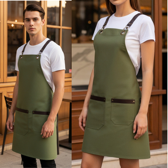Deri Askılı Cepleri Deri Detaylı Leke Tutmaz Sıvı İtici Barista Chef Önlük