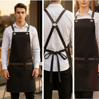 Deri Askılı Cepleri Deri Detaylı Leke Tutmaz Sıvı İtici Barista Chef Önlük