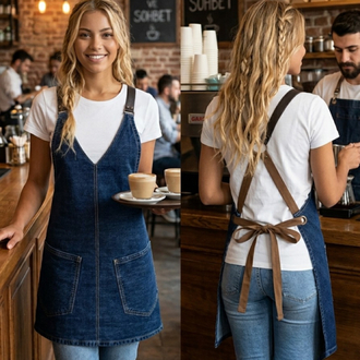 Kot Önlük Deri Askılı V-yaka Barista Bar Servis 