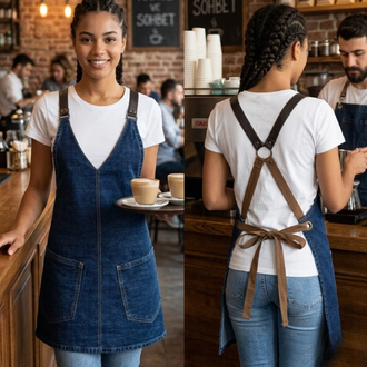 Kot Önlük Deri Askılı V-yaka Barista Bar Servis 