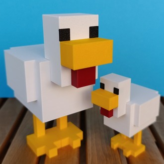 Minecraft 2'li Tavuk Figür Seti – Koleksiyonluk & Hediyelik - Piksel Stil Dekor & Akses