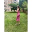 Morin Kadın Pembe Çiçekli Yırtmaçlı Yazlık Örme Elbise