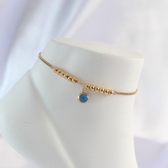 316L Çelik Gold Renk Minimal Nazar Boncuklu Halhal | HH1579