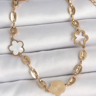 316L Çelik Gold Renk Yonca Model İşleme Detaylı Kadın Bileklik | BB6951