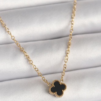 316L Çelik Gold Renk Beyaz Yonca Model Kadın Kolye | BKO10021