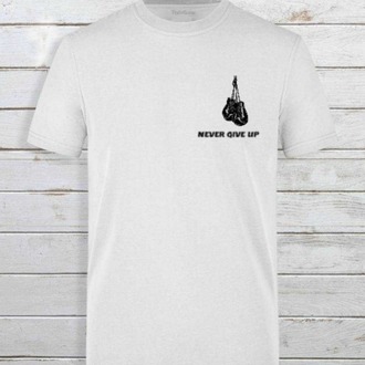 Never Give Up Baskılı Slim Fit Beyaz Erkek Tişört