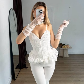 Élise Beyaz Dantel Corset Bluz