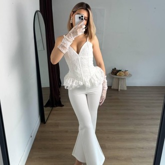 Élise Beyaz Dantel Corset Bluz