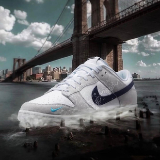 Nike Dunk Low White Grey Navy Aqua Mini Swoosh