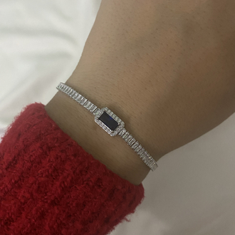 Silver Lacivert Baget Zirkon Bileklik