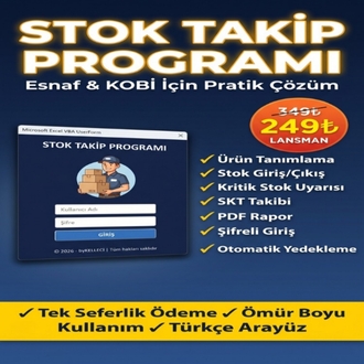 Esnaflar İçin Stok Takip Programı | Excel Tabanlı | Tek Seferlik Ödeme