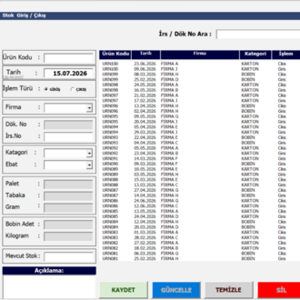 Matbaa & Kağıt Stok Takip Programı | Karton-Bobin, Palet/Tabaka/KG Takibi, PDF & Excel Rapor
