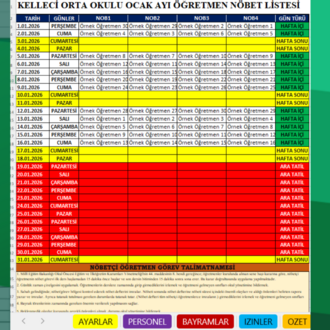 ÖĞRETMEN NÖBET PROGRAMI