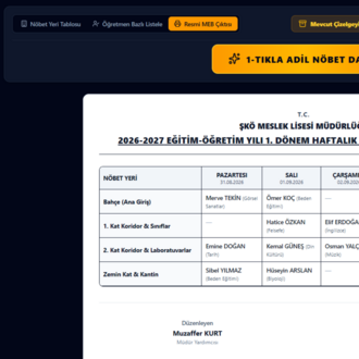 Okul Nöbet Programı — İLK ALIM (1 Yıl Dahil)