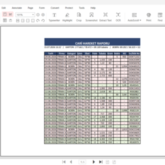 Matbaa & Kağıt Stok Takip Programı | Karton-Bobin, Palet/Tabaka/KG Takibi, PDF & Excel Rapor