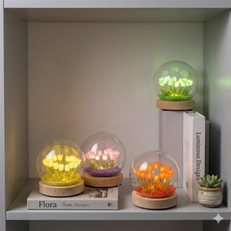 LED Işıklı Lale Dekoratif Cam Fanus