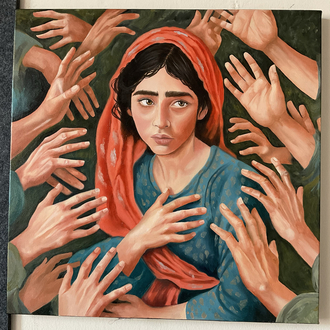 Yargının kucağında | yağlı boya Tablo | El Yapımı Duvar Dekoru | 40x40 cm