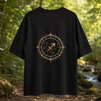 Boğa & Yay Siyah Mitolojik Çift Tişörtü Kişiye Özel Astroloji Tasarımlı