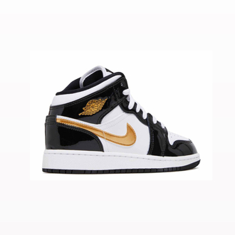 Nike Air Jordan 1 Mid Patent Black White Gold