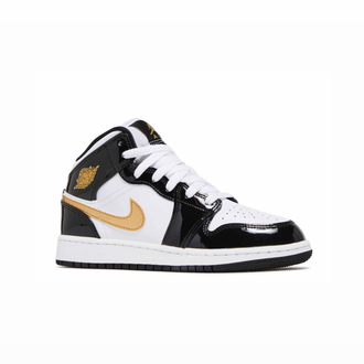 Nike Air Jordan 1 Mid Patent Black White Gold