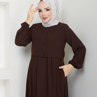Bolero ve Düğme Detaylı Gizli Fermuarlı Ferace(Acı Kahve)
