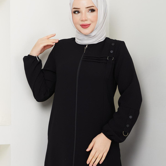 Düğme Detaylı Spor Ferace(Siyah)
