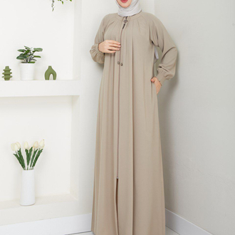 Pile Detaylı Reglan Kol Ferace(Taş)