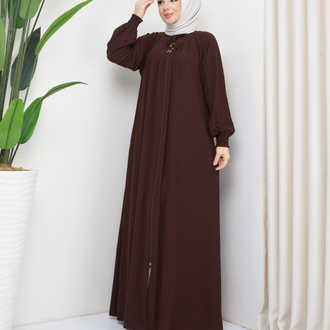 Pile Detaylı Reglan Kol Ferace(Acı Kahve)