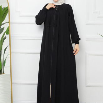 Pile Detaylı Reglan Kol Ferace(Siyah)