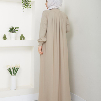 Pile Detaylı Reglan Kol Ferace(Taş)