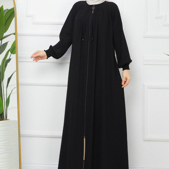 Pile Detaylı Reglan Kol Ferace(Siyah)