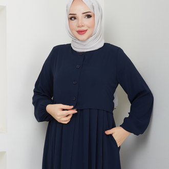 Bolero ve Düğme Detaylı Gizli Fermuarlı Ferace(Lacivert)